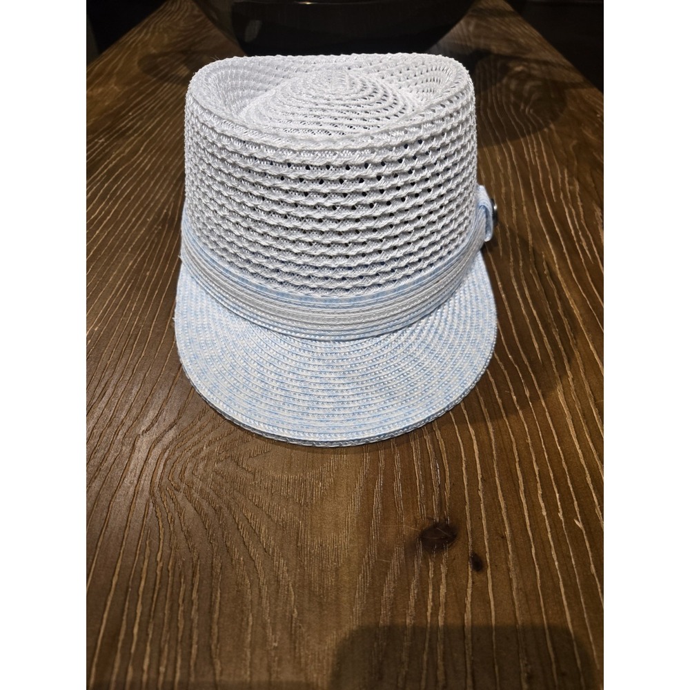 Bruno Capelo Legionnaire Vented Straw Hat Large White Light Blue LG-263 NWT